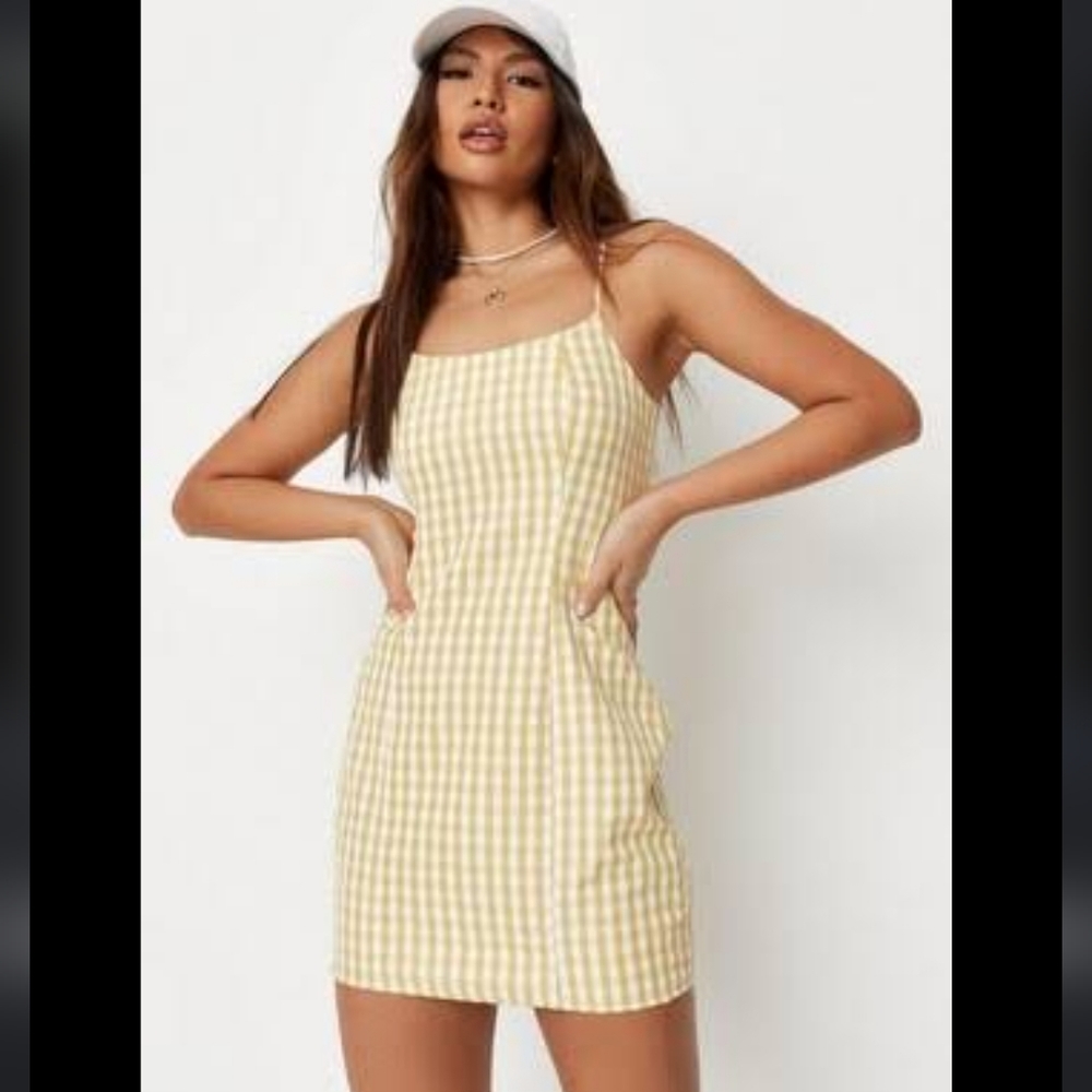 Yellow and White Spaghetti Strap Mini Sundress